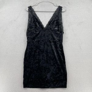 Free People Dress Womens Large Black Viper Velvet Bodycon Lace Plunge V Neck Y2K